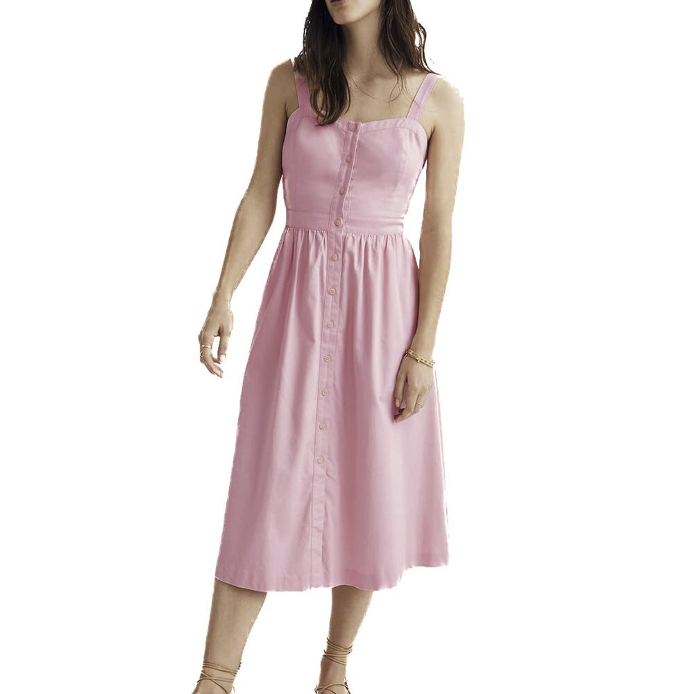 Madewell Pink Fleur Bow-Back Strappy Pleated Midi Petal Pastel Pink Sz 00 - NWOT - Picture 2 of 9